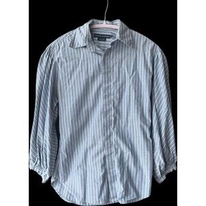 Vintage Ralph Lauren Blue Stripe Button Down Shirt | Coastal Grandma Cotton Popl